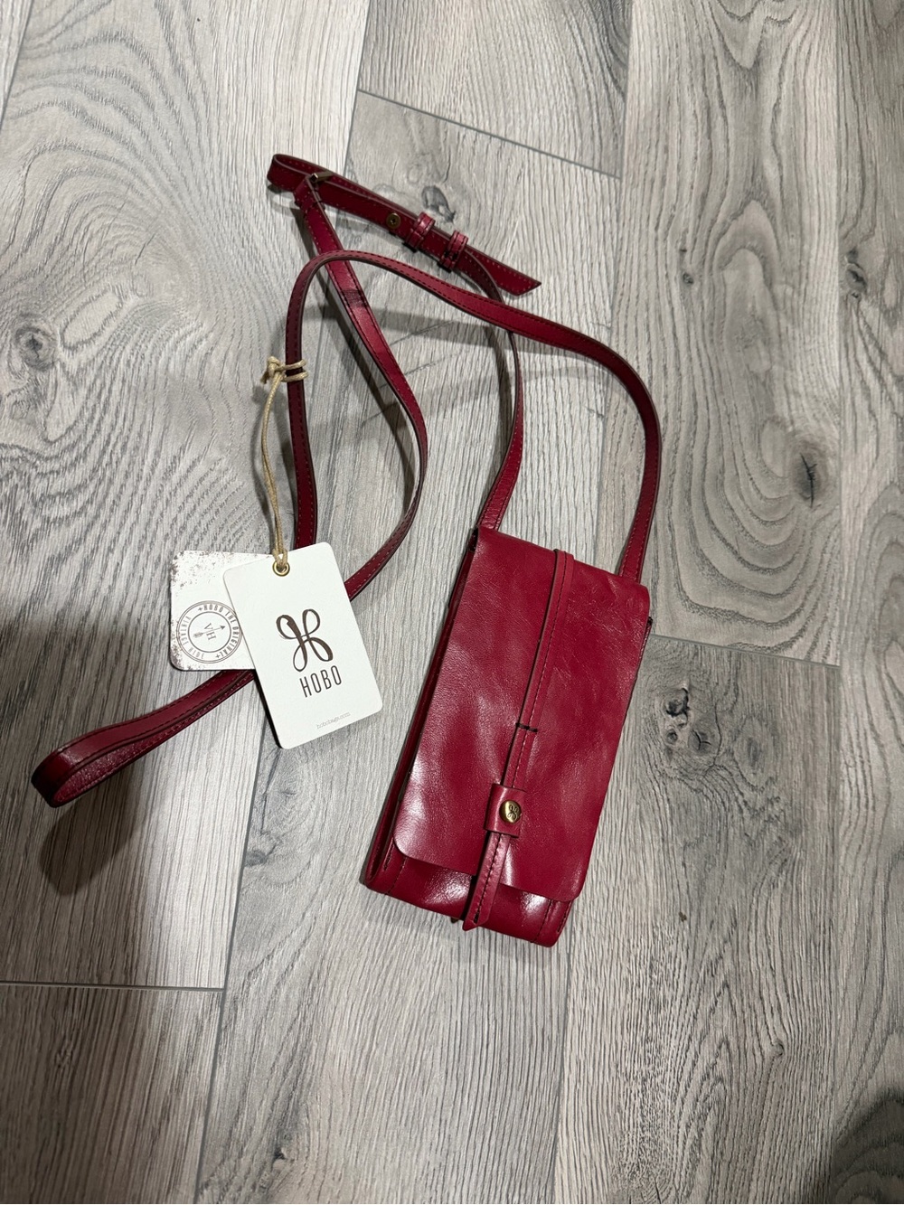 HOBO Burgundy Leather Crossbody Phone Pouch